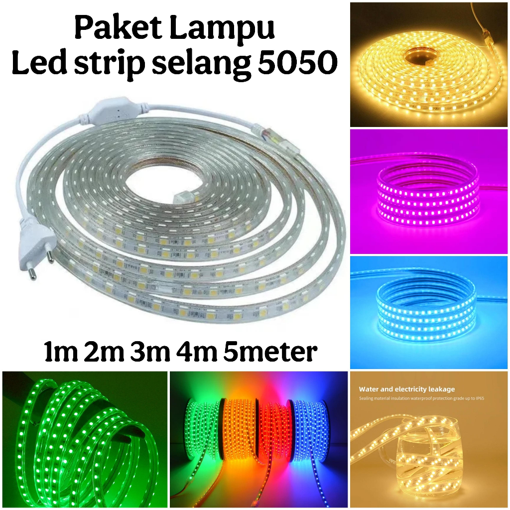 PAKET Lampu Led Strip Selang 5050 1m 2m 3m 4m 5 meter Hias Cafe Led Strip Tinggal Colok Aestetik