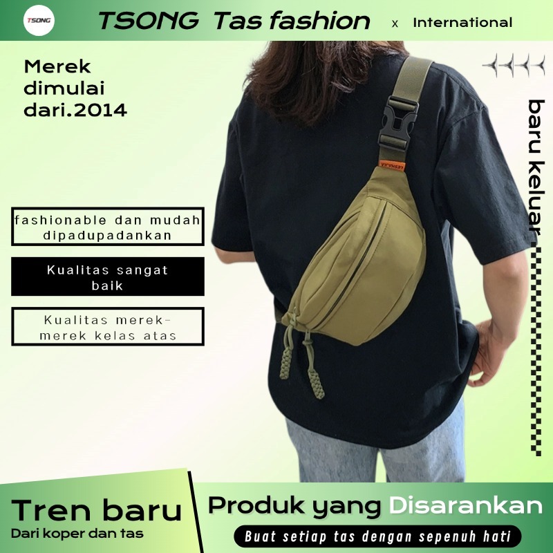 TSONG Tas nylon polos kasual wanita tas selempang tas dada olahraga tas pinggang serbaguna 908