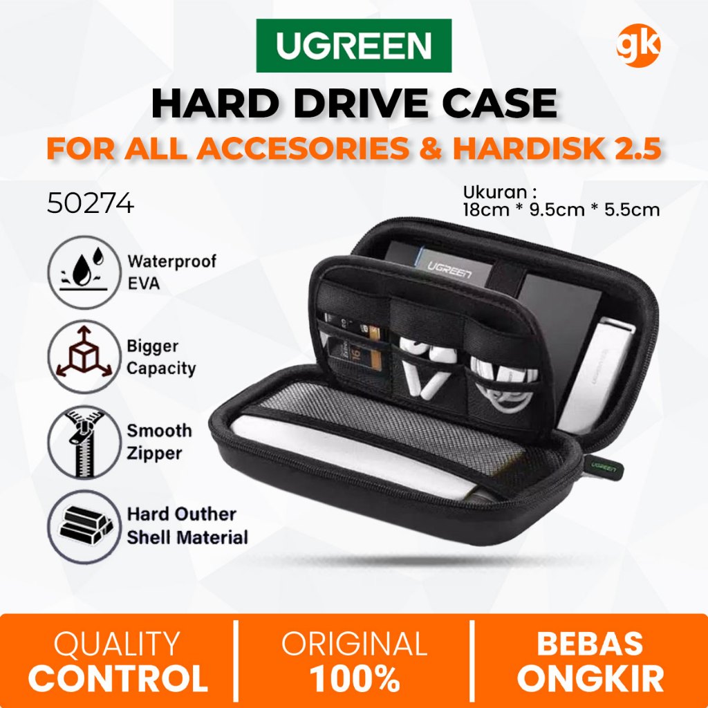 UGREEN Hardisk Case Storage Bag Tas Pouch Tempat Penyimpanan HDD Hard Disk Eksternal 40707 50274