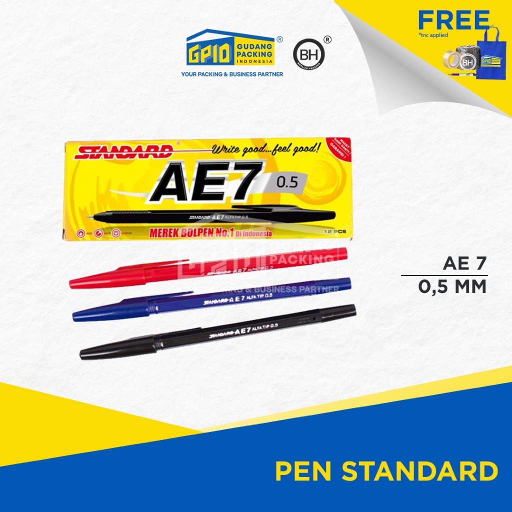 STANDARD - Pulpen AE7 isi 12 pcs (Hitam / Biru / Merah)