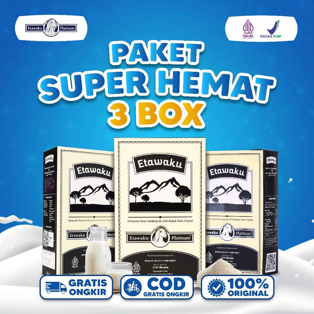 

Etawaku Platinum Paket 3 Box Susu Kambing Etawa Bubuk Murni Atasi Sesak Nafas Dan Masalah tulang
