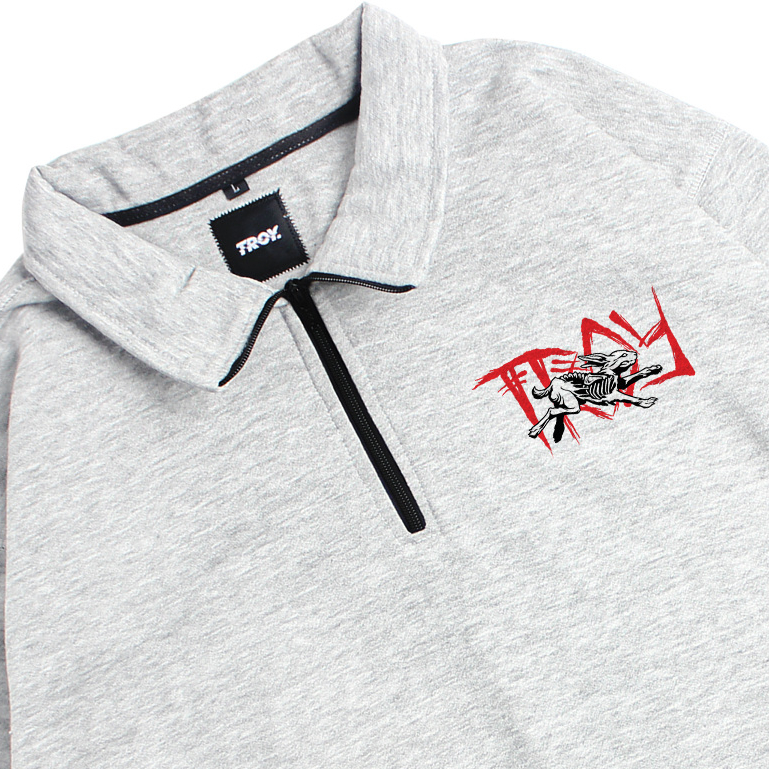 Troy Company Sweater Crewneck Half Zipper Misty Shredded - Half Zip Pria Abu Misty HZ 2883