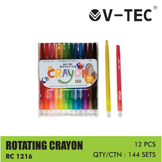 

V Tec Rotating Crayon / Twist Crayon / Krayon Putar 12 Warna (LONG & SHORT)