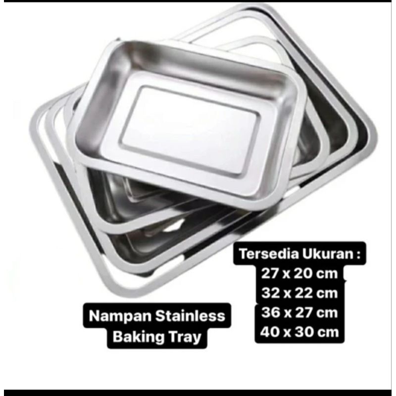Nampan stainless persegi 36 x 27/ nampan baki stainless 555 36cm x 27 cm / nampan + tirisan 40cmx