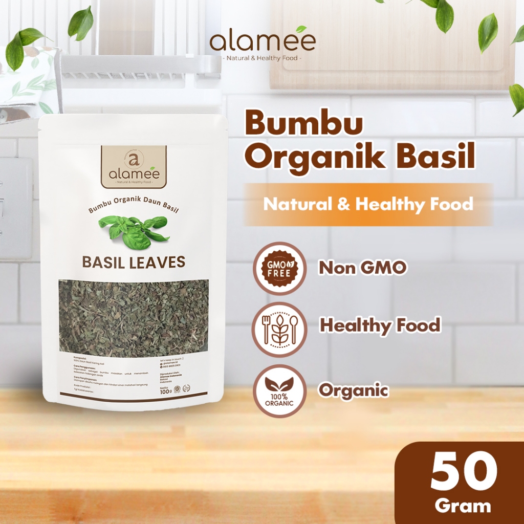 

ALAMEE Basil Kering Bumbu Dapur Dried Leaf Murni Asli Tanpa Campuran Organik 50 Gram