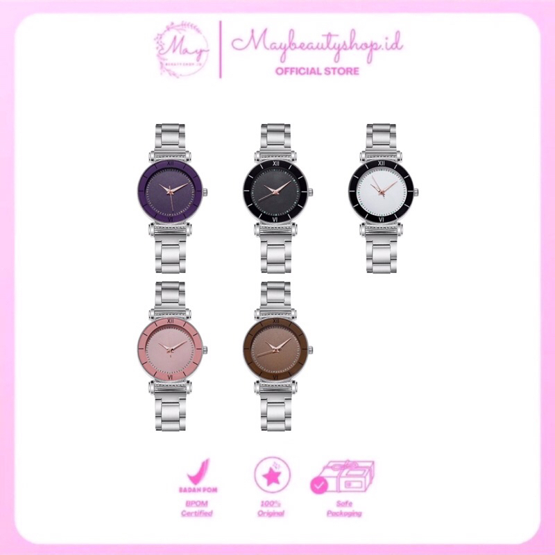 Jam Tangan Quartz Luminous Strap Stainless Steel Warna Silver Casual / Jam Tangan Wanita