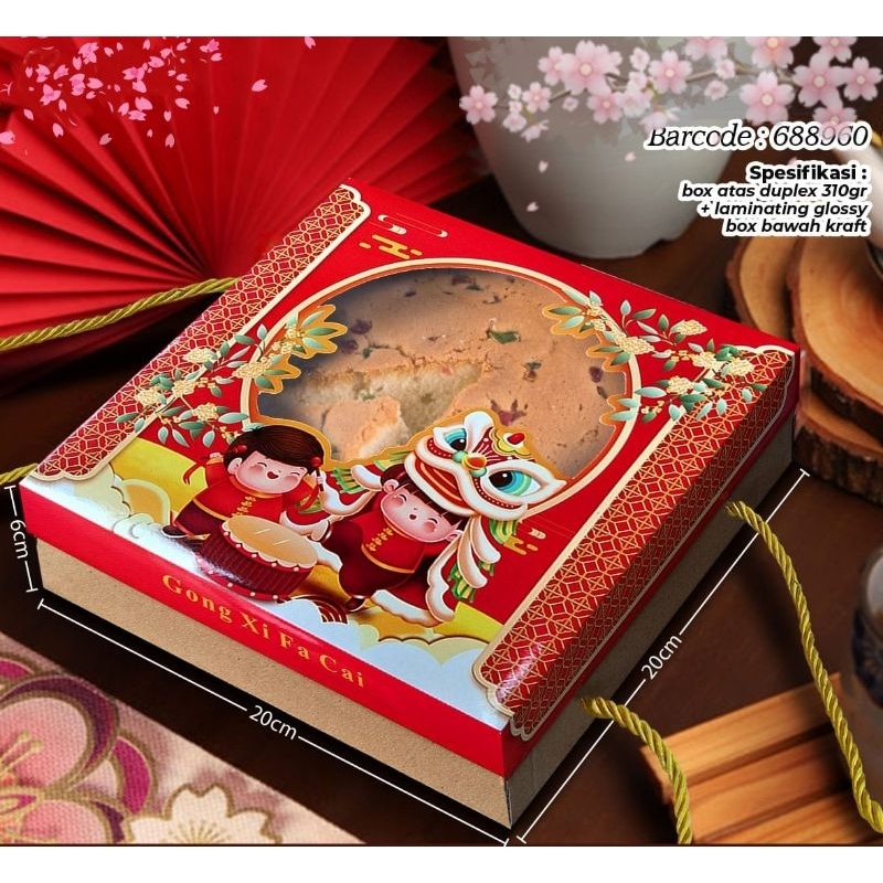 

box kotak dus kue imlek dus kue lapis brownies kue imlek uk 20x20x6cm dus handle imlek
