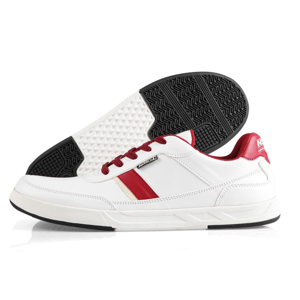 NS21 Sepatu Pria Aliando Sneaker Kulit Sintetis Putih Merah Kasual
