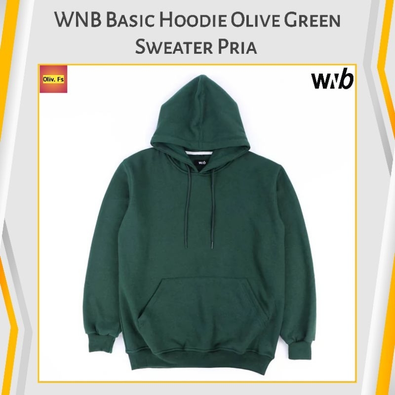 WNB Basic Sweater Hoodie Pria Polos Olive Hijau