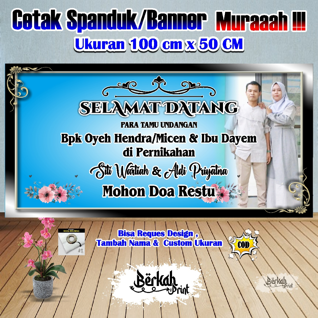 Spanduk Banner Pernikahan Ukuran 100 cm x 60 cm