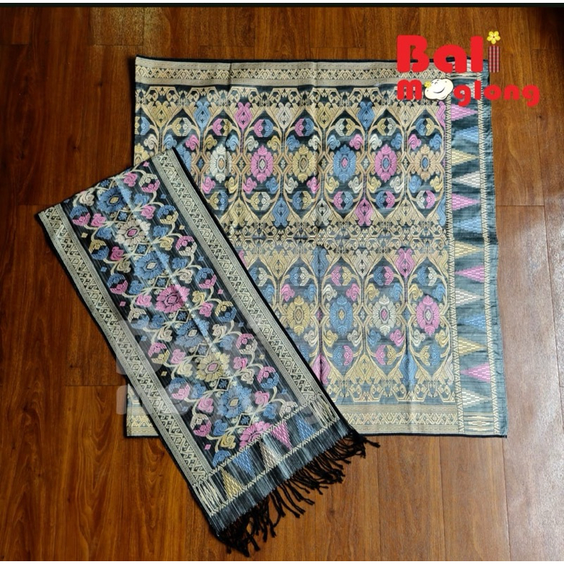BALI MOGLONG - BUNDLE SONGKET JEMBRANA SUTRA TANPA SAMBUNGAN DAN SELENDANG