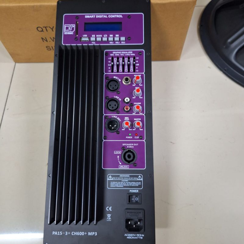 POWER KIT MESIN SPEAKER  AKTIF PA15 CH600 + MP3 EQUALIZER PANEL 16X40CM