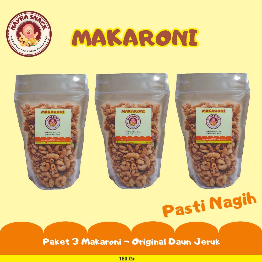 

Nayra Snack - Paket Bundling 3 Makaroni Renyah Daun Jeruk 150gr