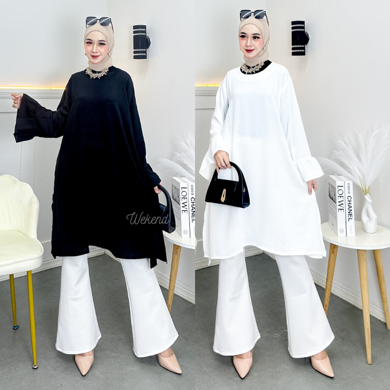 Baju Atasan Wanita Muslim Terbaru 2025 / Tunik Putih Katun Adem Muslim