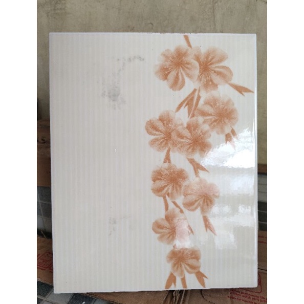 Diskon 15 Produk Baru keramik dinding kamar mandi 2x25 motif bunga warna orange garis garis putih or