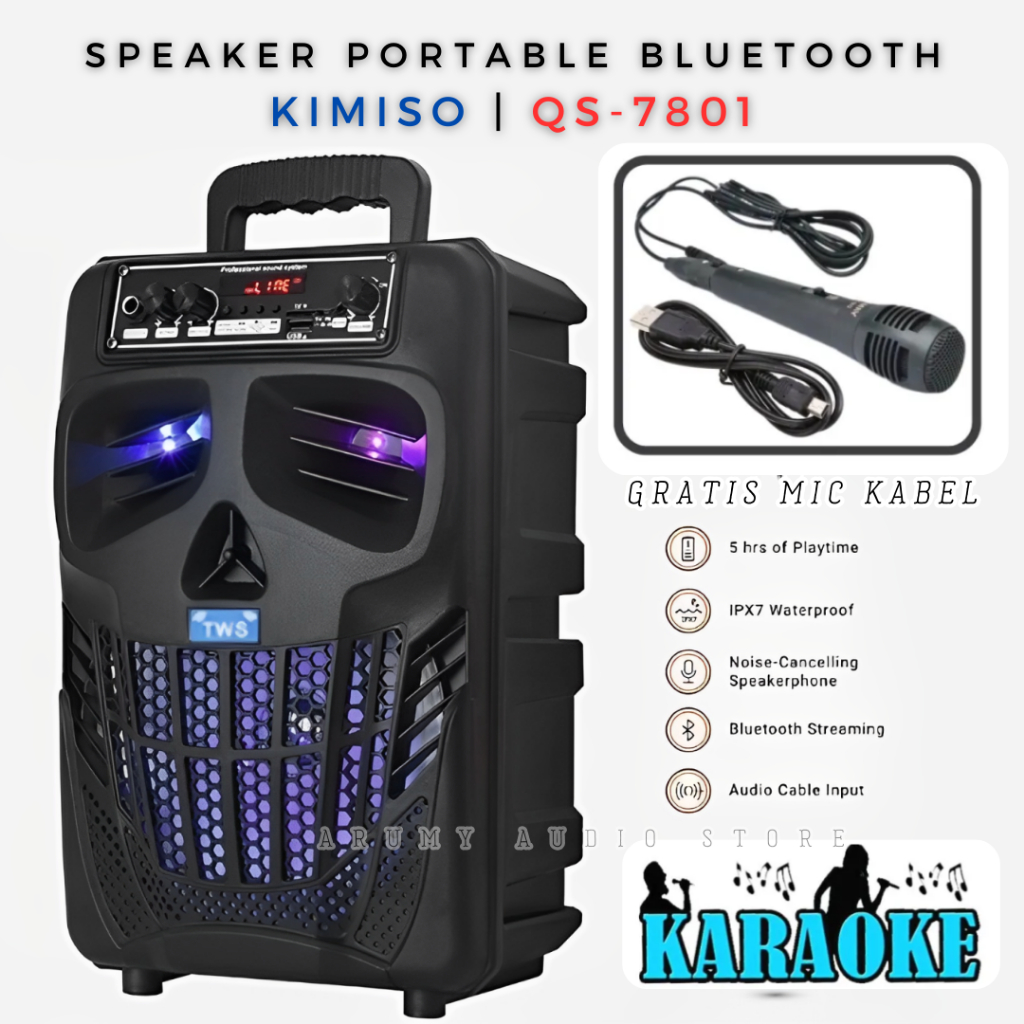 Speaker Bluetooth Portable Karaoke 8'8 Inch Kimiso 7801 Bonus Mic Karaoke Super Bass | Speaker Kimis