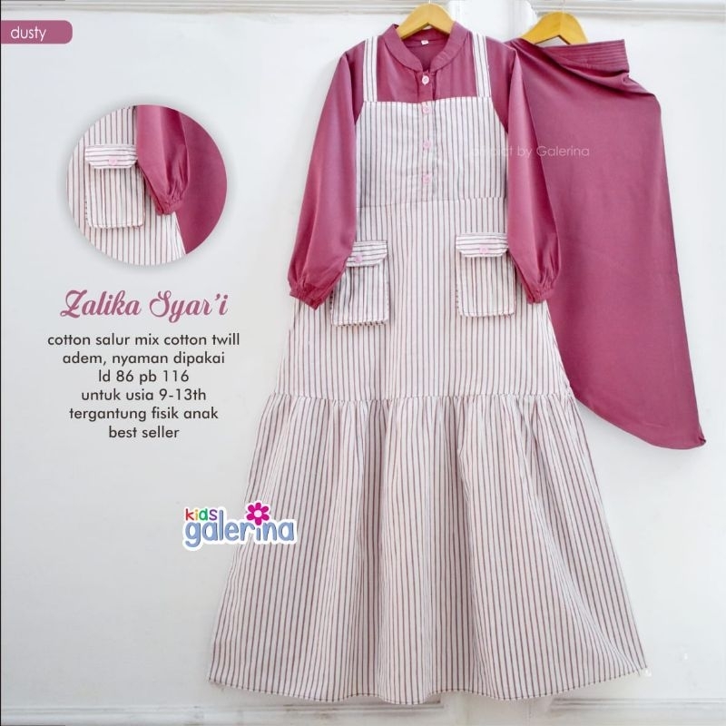 Zalika Syari gamis anak set jilbab, Baju anak cewek syari model terbaru, gamis set jilbab anak cewek