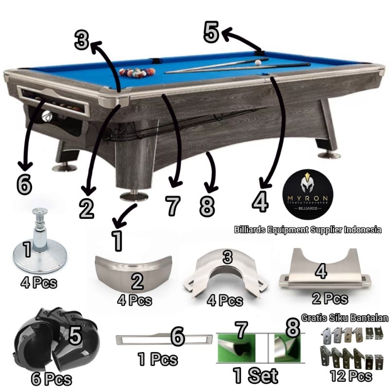 Hook Meja Billiard Import Full Set Model Xingjue~Siku Pojok Meja Billiard~Kaki Meja Billiard~Pocket 