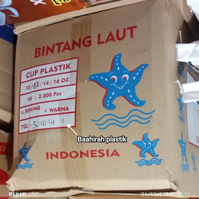 (GOSEND/ GRAB) Cup Gelas Plastik Bintang Laut Ukuran ; 10, 12, 14, 16 Oz Datar..