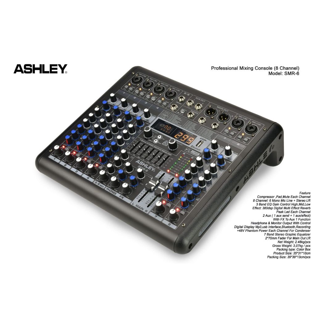 Mixer Ashley SMR6 Original mixer ashley smr 6 Channel Bluetooth MIXER ASHLEY SMR6 BONUS HARDCASE