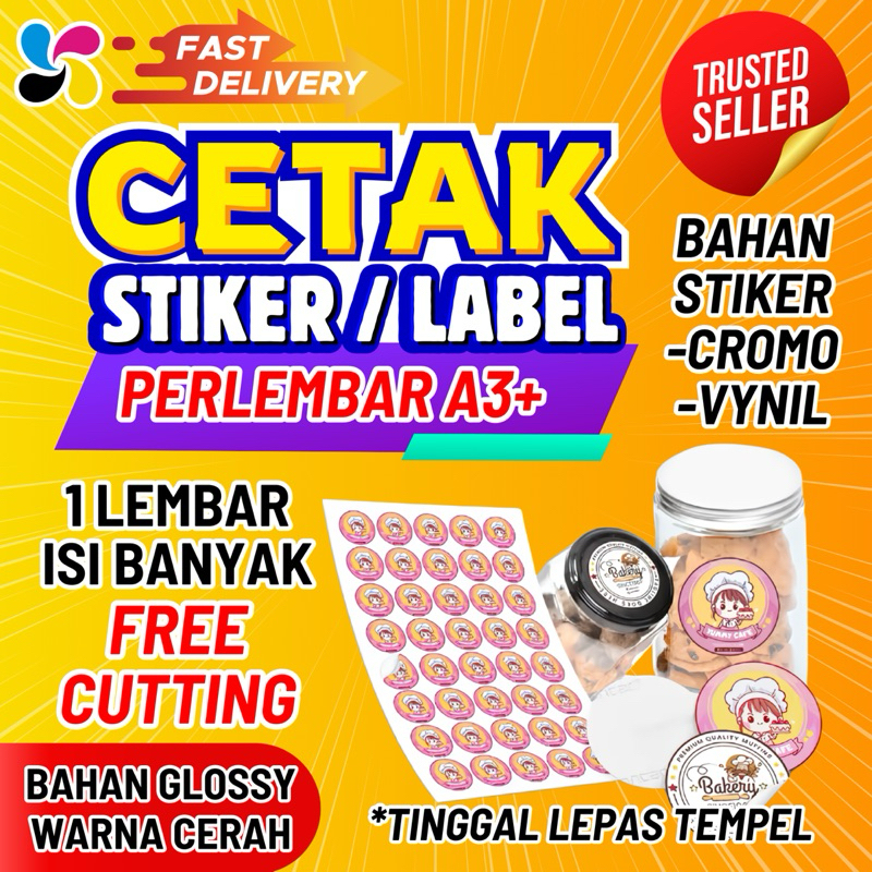 

Cetak Stiker Label Logo Kemasan Stiker Vynil a3+ Tahan air waterproof