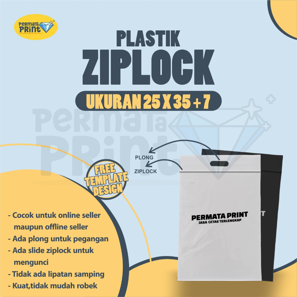 Plastik Ziplock 25x35+7 Custom Sablon Free Template Design / Plastik Ziplock Sablon Premium
