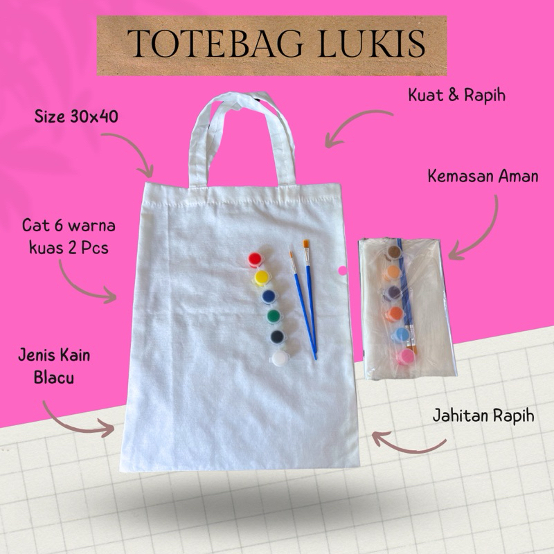 

Totebag kanvas painting 30x40 paket Tas mewarnai