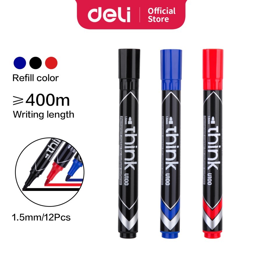 

Deli Spidol Permanen - Warna Hitam / U100 / U101
