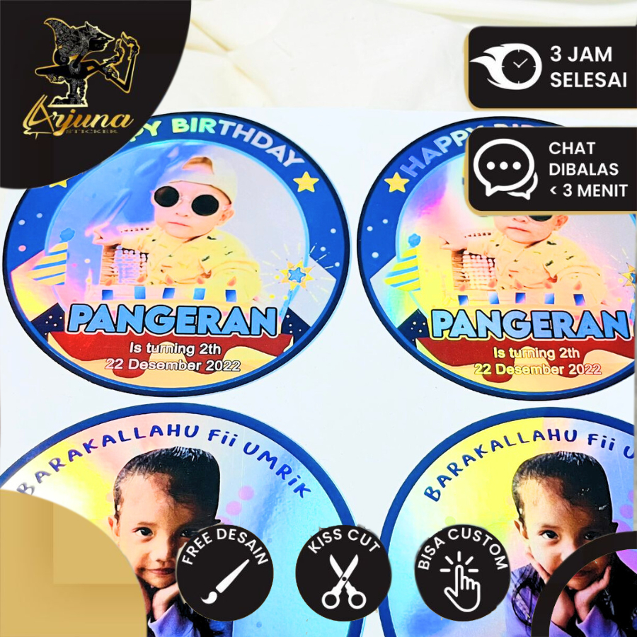

2-4 Arjuna Stiker Hologram Ulang Tahun Anak Anti Air Label Sticker Undangan Happy Birthday