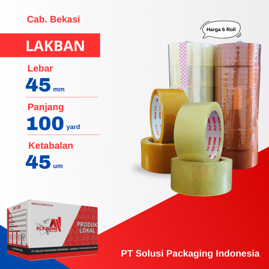 

FLYHOME 6Roll Lakban Bening Coklat 45x100Y 2inch 91METER 100 Yard