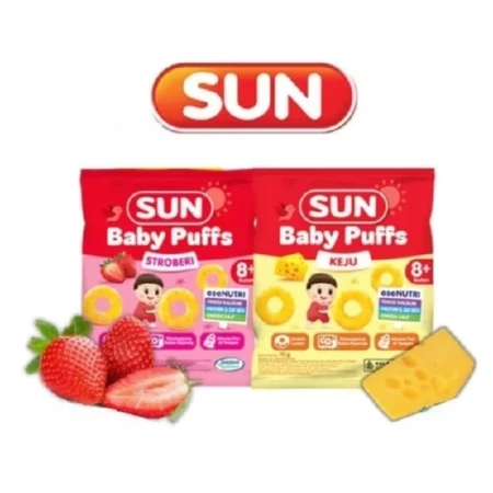 Sun Baby Puffs Sachet 10gr - Cemilan Anak Rasa Keju dan Strawberry | Snack Bayi | Cemilan Biskuit Ba