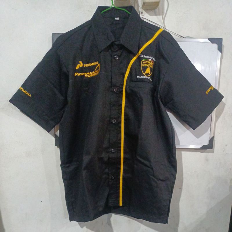 NEW KEMEJA PROMOSI SPBU MOTIF LOGO PERTAMAX TURBO KEMEJA OPERATOR SPBU PERTAMINA