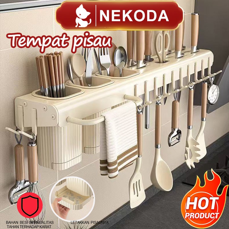 Nekoda Tempat Pisau Multifungsi Yang Dipasang Di Dinding/Rak Pisau Putih/Rak Pisau Rak Dinding Dapur