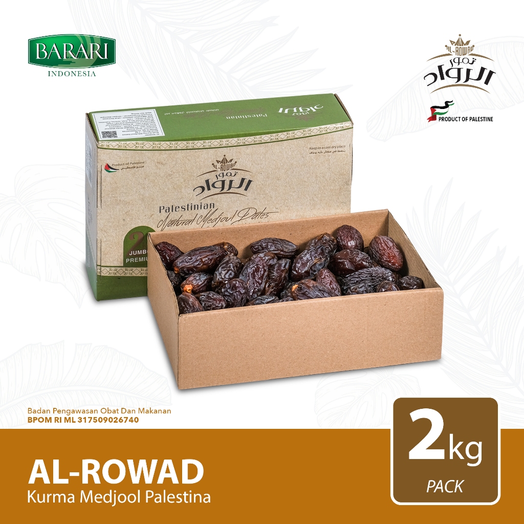 

AL-RWAD Kurma Medjool Palestina 2Kg Jumbo Large Premium Dates High Quality Tekstur Lembut dan Legit