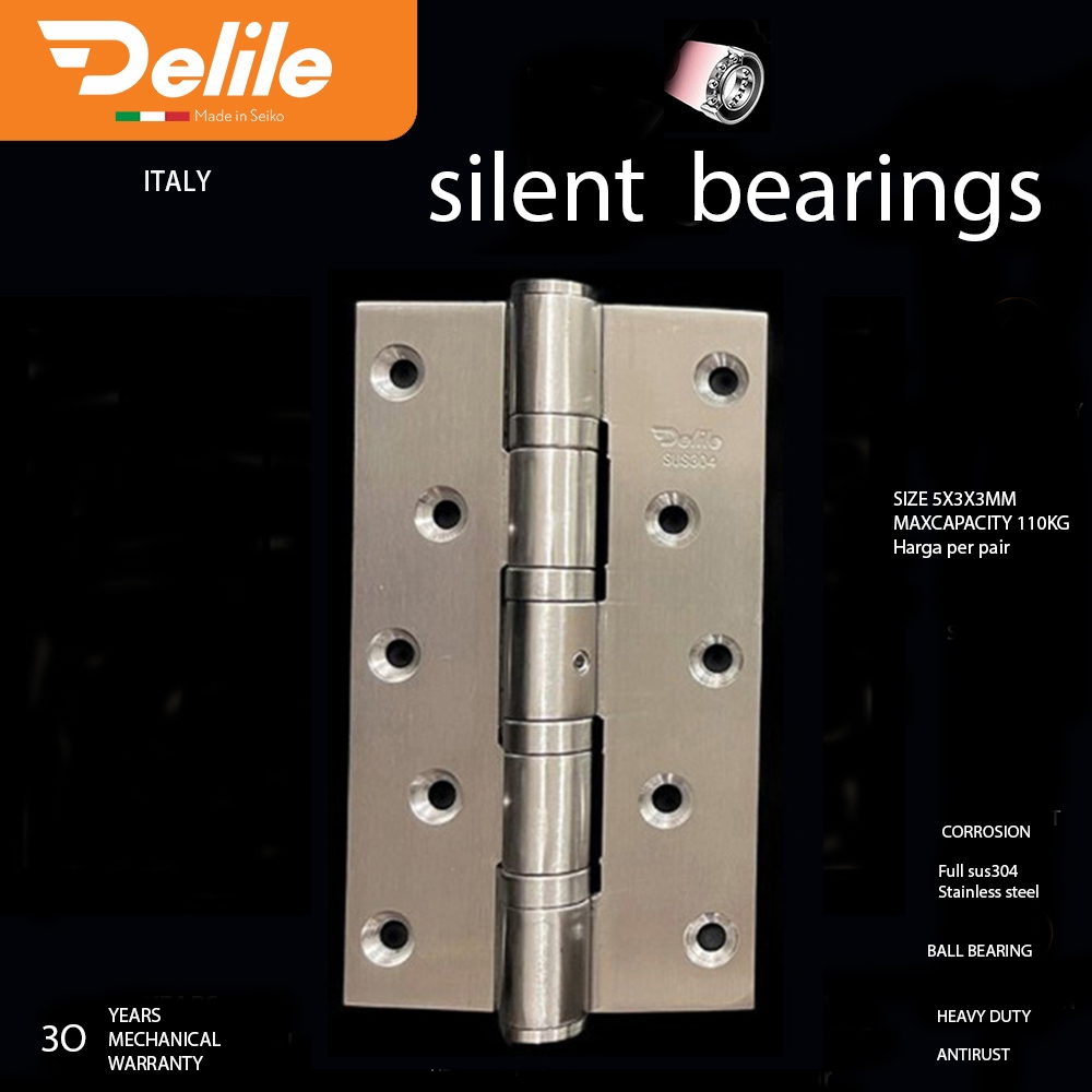 ENGSEL PINTU DELILE ITALY 5X3X3 SUS 304/ENGSEL TEBAL/SUDAH BALLBEARING/ENGSEL JENDELA/ENGSELKUPUKUPU