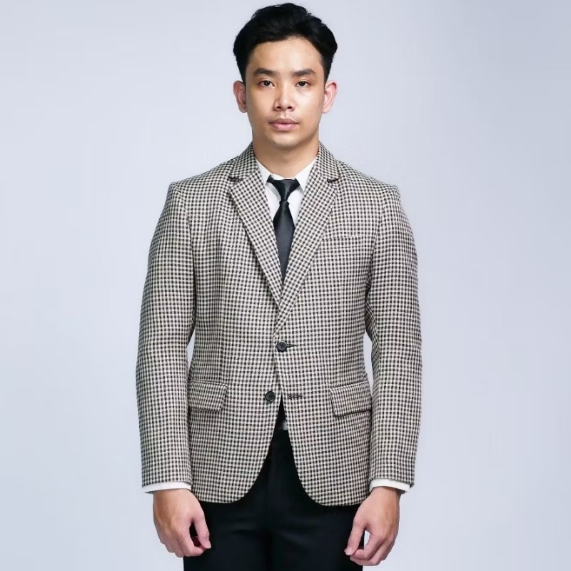 Mubeng - Elegant Jas Slimfit Checkerboard Brown