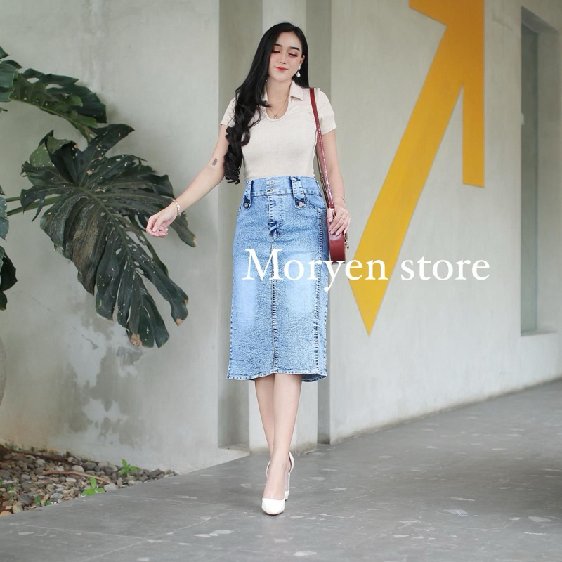 NAIRA ROK JEANS PENDEK 7/8 span rok jeans streach span rok skrit jeans rok pendek streach kancing