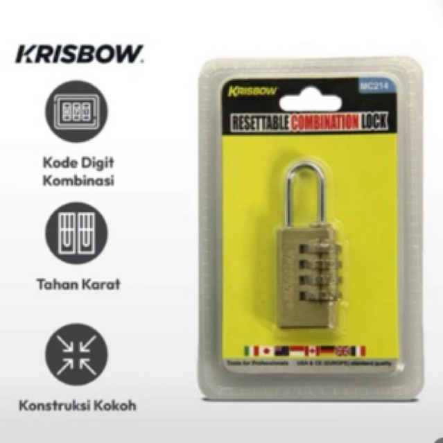 Krisbow Gembok Kuningan 4 Angka Kombinasi