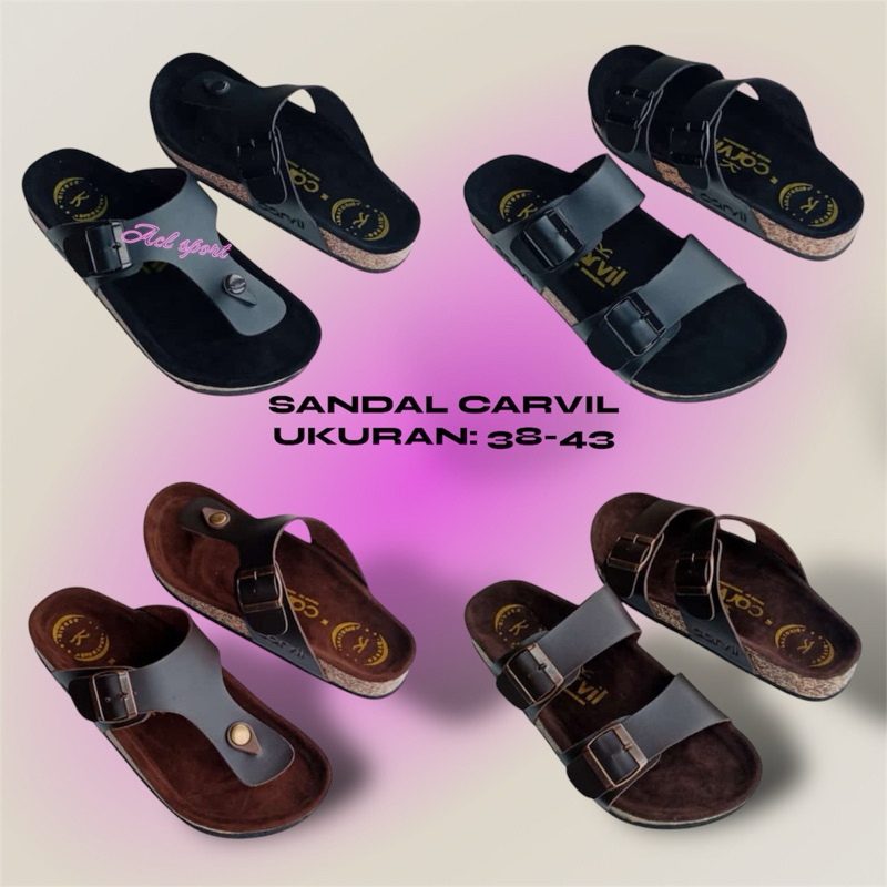 sandal karvil kulit original asli import / sandal jepit cowok dewasa / sandal slop laki laki model s