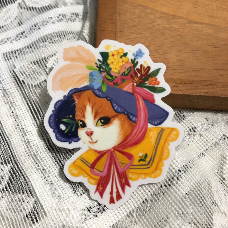 

Vintage Flower cat clear stiker ( orange)