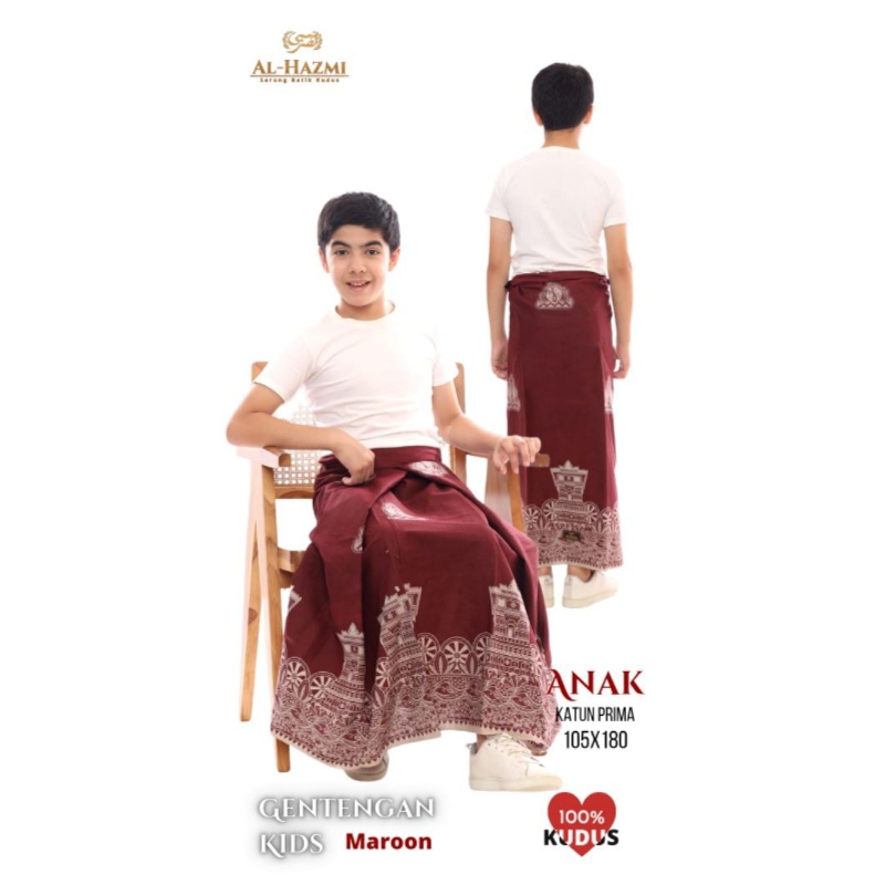 Sarung Batik Anak Al Hazmi Motif Gentengan Maroon