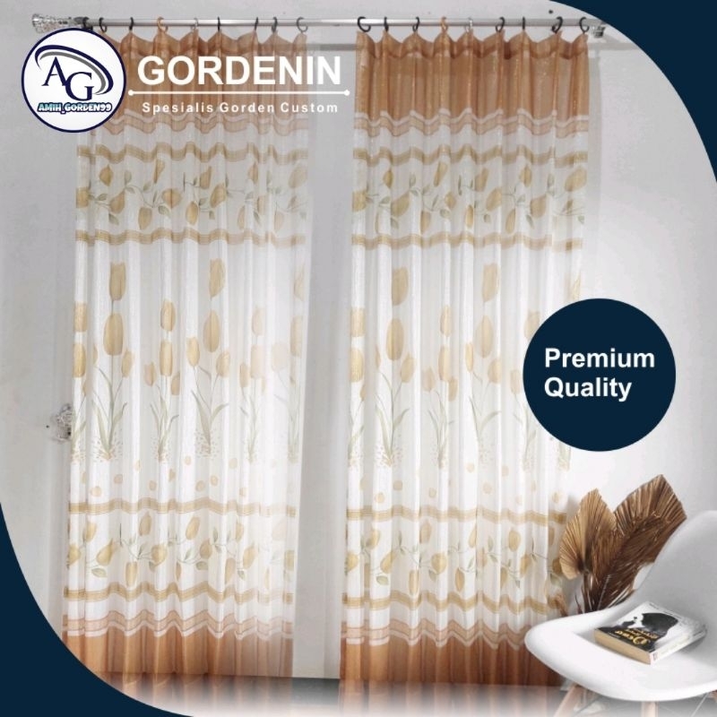 Vitrase Gorden Import Motif Bunga Tulip Model Plisket Cubit - Tirai Gorden Vitrase FREE Kawat S