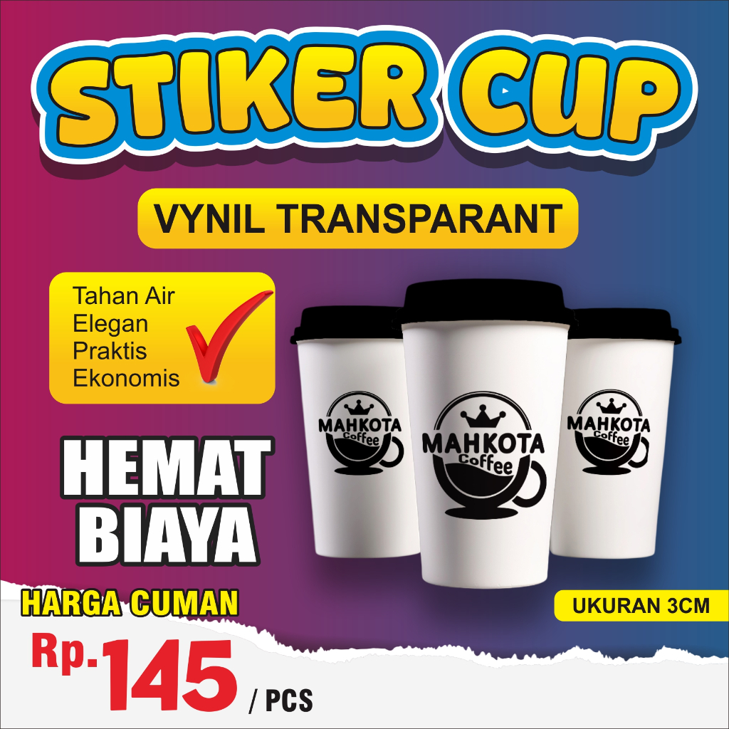 Stiker Label Bening Transparan Untuk Kemasan Cup Botol Gelas Toples Tahan Air