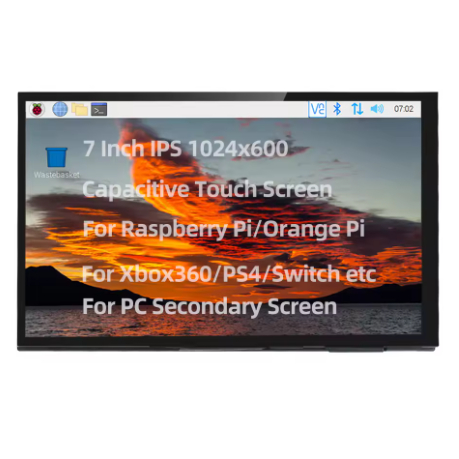 Raspberry Pi 5 Layar Sentuh 7 Inci IPS 1024x600 HD LCD Layar yang Kompatibel dengan HDMI untuk RPI 4