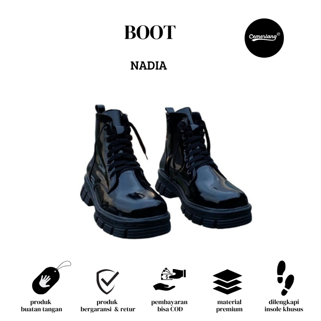 Sepatu Boots Wanita Korean Style Tinggi | Nadia Boot | Sepatu Wanita Boot Hitam Kulit Syntetis