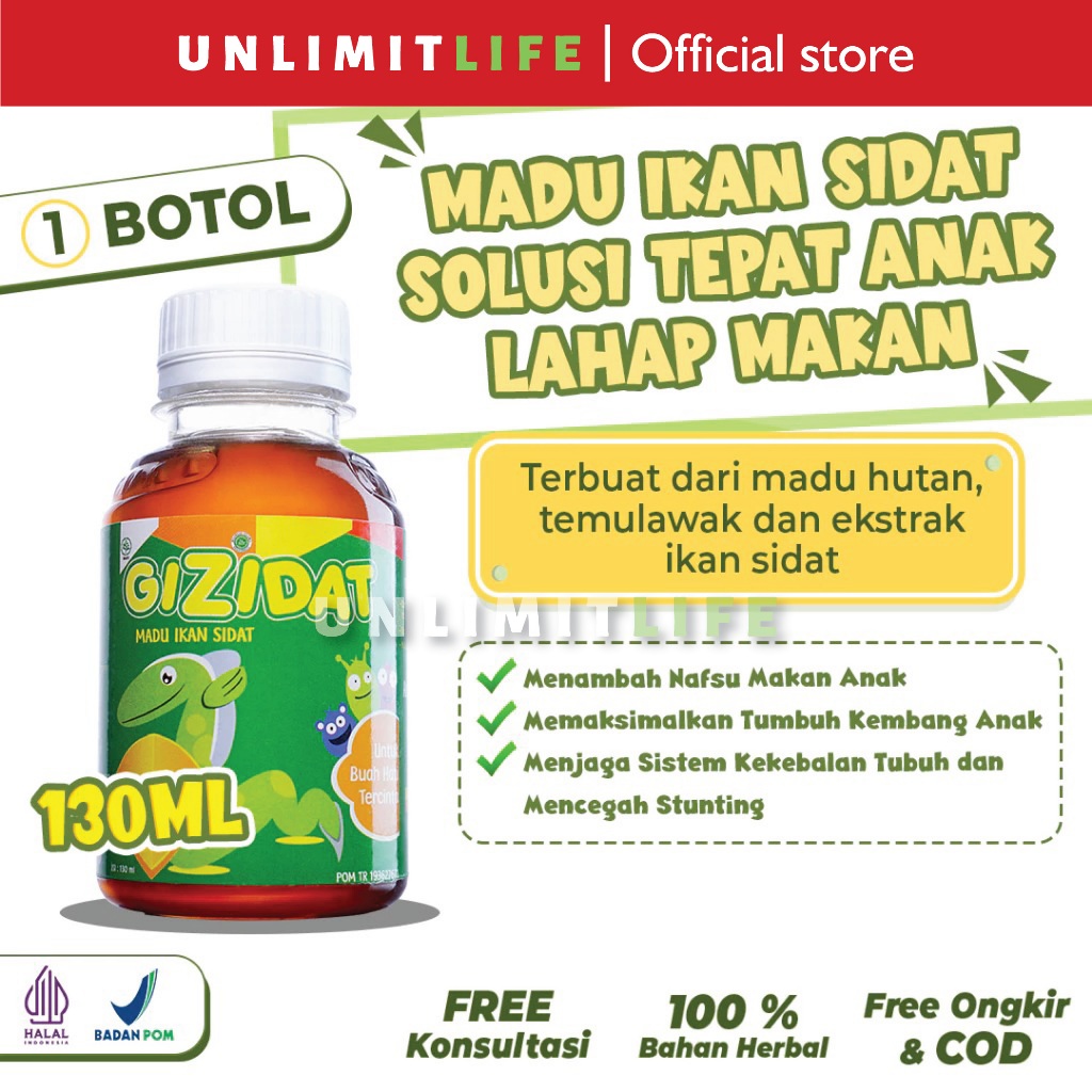 GIZIDAT Original Asli Vitamin Penambah Nafsu Makan Anak Madu Penggemuk Berat Badan Bayi Gemuk Sehat