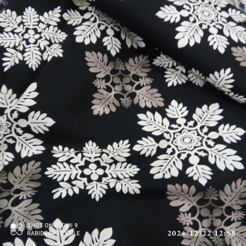 kain katun rayon trandtrex premium garment motif bunga hitam putih