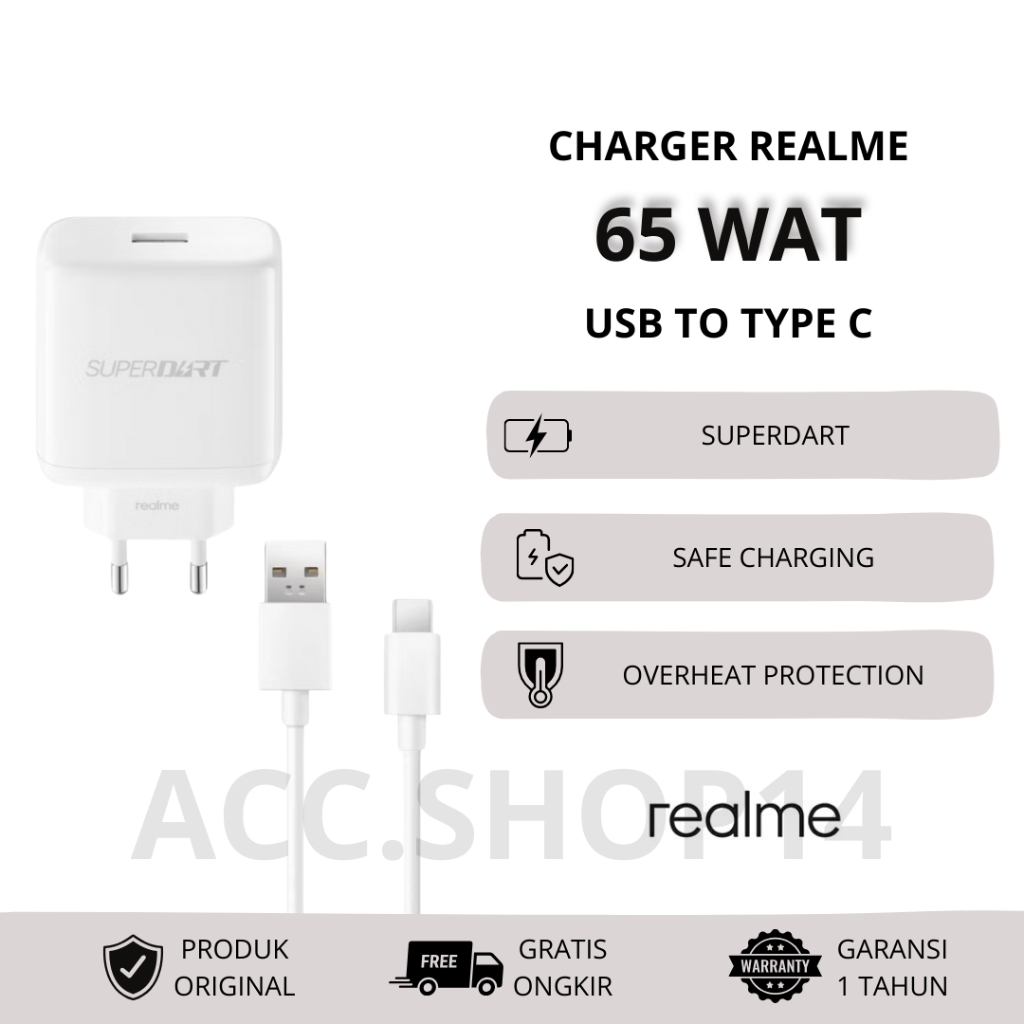 CHARGER REALME 65W SUPERDART ORIGINAL 100% USB TYPE C garansi 1 tahun