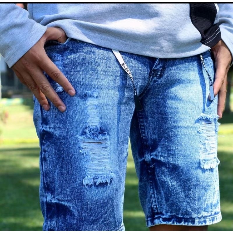 Celana Pendek Sobek Jeans Pria Korean Style
