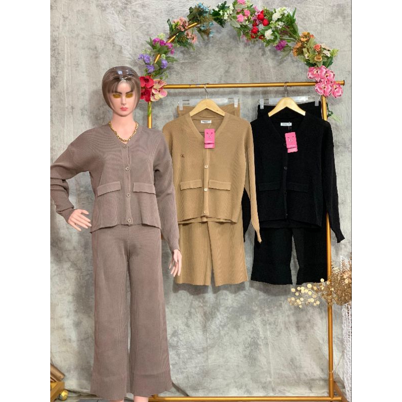 Setelan Rajut Wanita Celana Baju Panjang Santai
